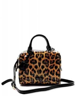 Leopard Glossy Animal Printed Box Satchel Crossbody Bag L049